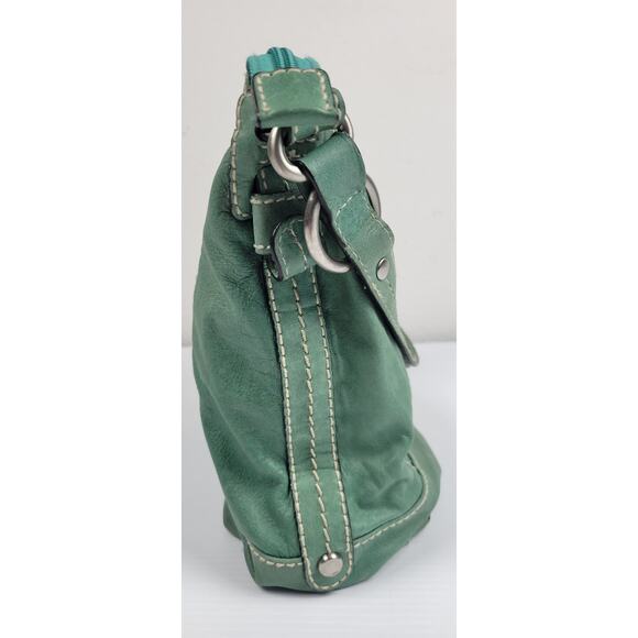 FOSSIL Shoulder Boho Bag Teal Turquoise Leather‎ Silver Hardware ZB 2903 - Picture 4 of 12